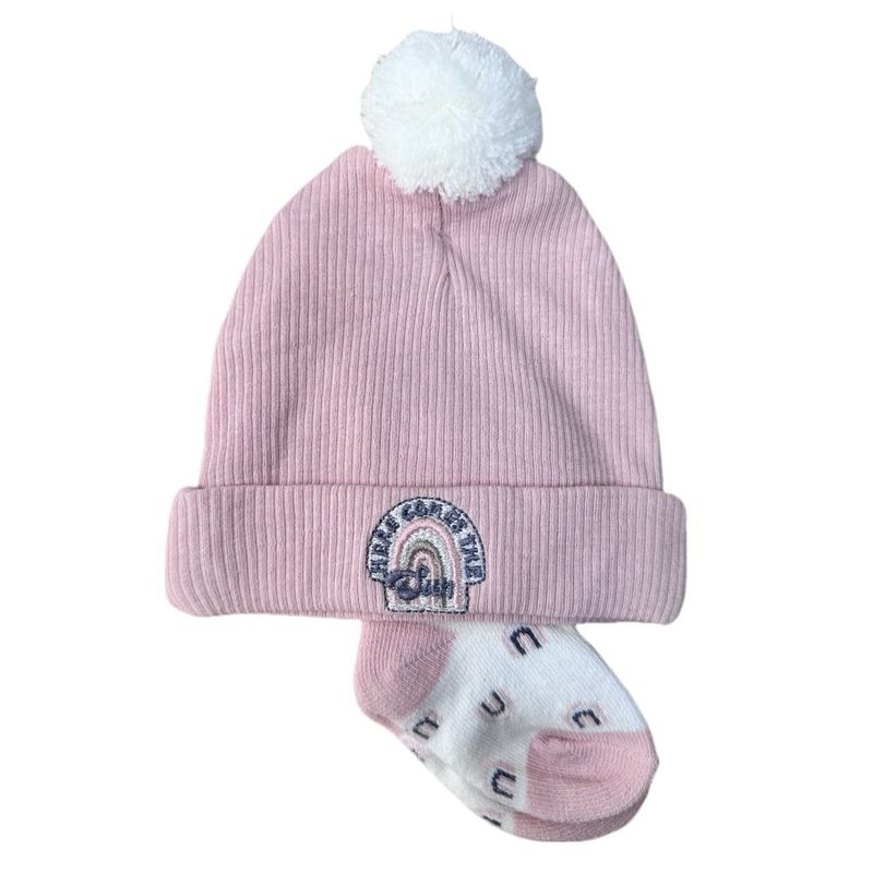 Set de Gorro y Calcetas Rosado