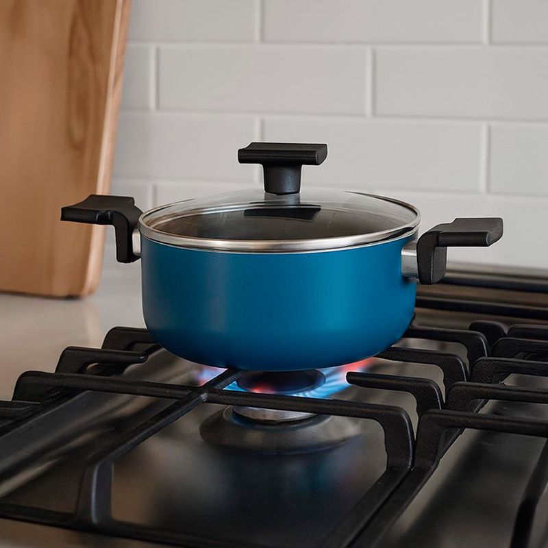 Olla de Aluminio Antiadherente con Tapa Azul