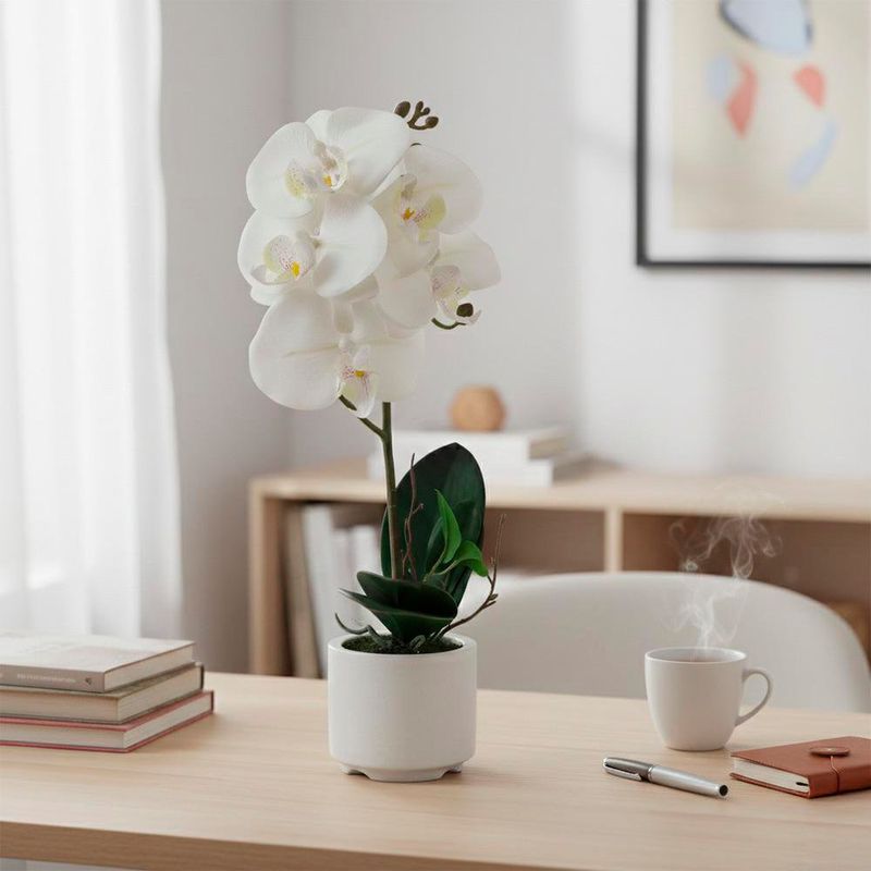 Orquídea Artificial Blanca con Maceta 28 x 38 cm