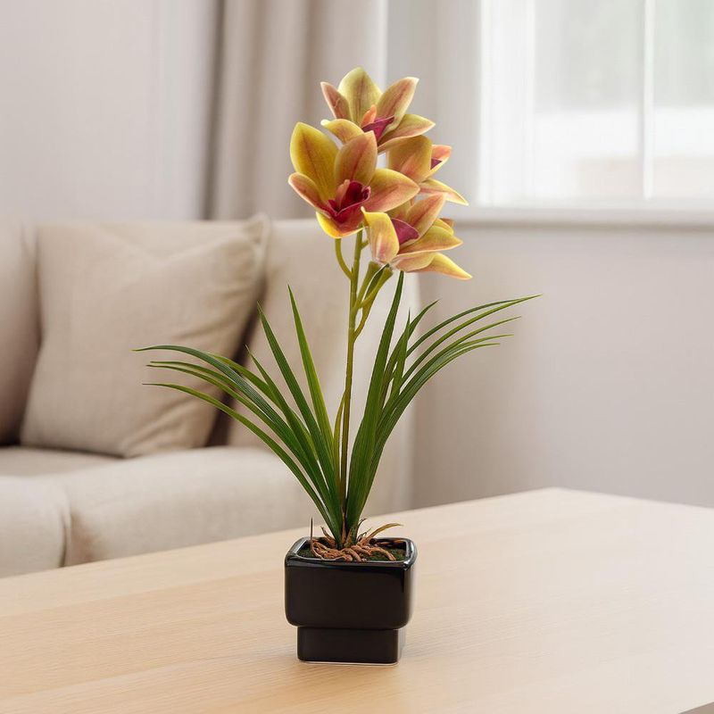 Orquídea Artificial Amarilla con Pote