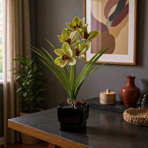 Orquídea Artificial Amarilla con Pote