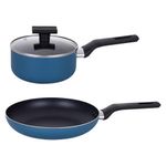 Set de Sartén y Olla con Tapa de 3 Piezas de Aluminio para Cocina Color Azul
