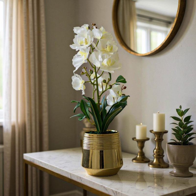 Orquídea Artificial con Pote Dorado