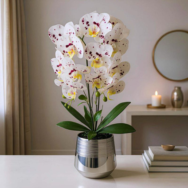 Orquídea Artificial con Pote Blanca