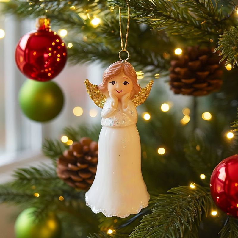 Adorno Navideño de Ángel con Alas Doradas