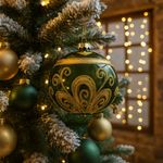 Bomba Navideña de Vidrio con Brillos 8 cm Color Verde con Dorado