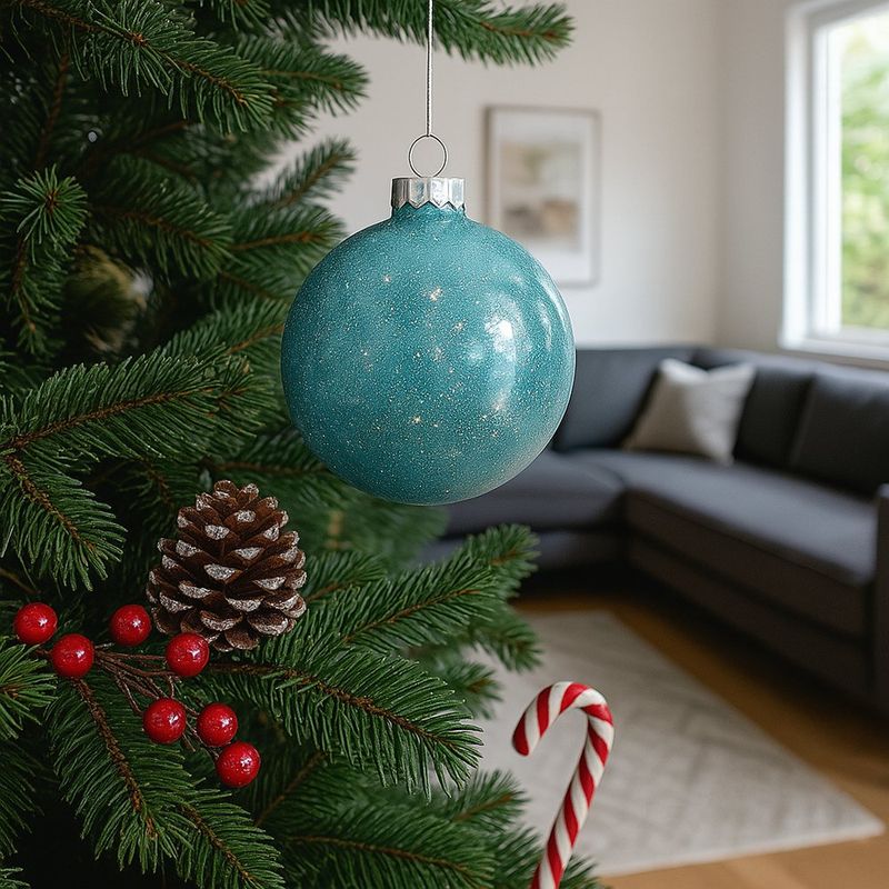 Bomba Navideña 8 cm Color Azul con Detalles Tornasol