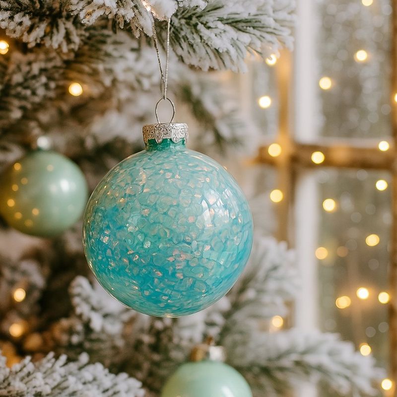 Bomba Navideña 8 cm Color Azul con Detalles Tornasol