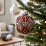 Bomba Navideña 8 cm Color Rojo con Detalles Dorados y Blancos