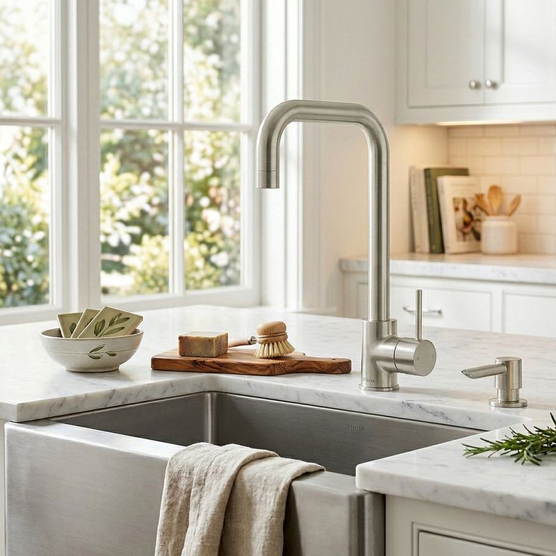 Grifo de Cocina Sena Monocontrol Cuello Alto 8 plg Acero Inoxidable