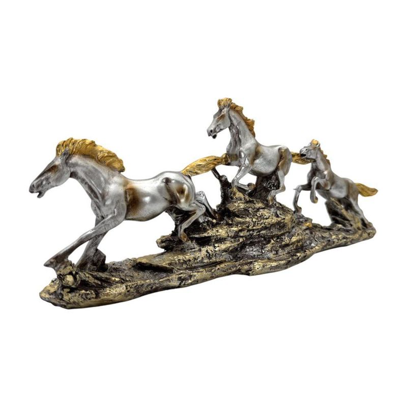 Figura Decorativa de Caballos Corriendo con Acabado Metálico