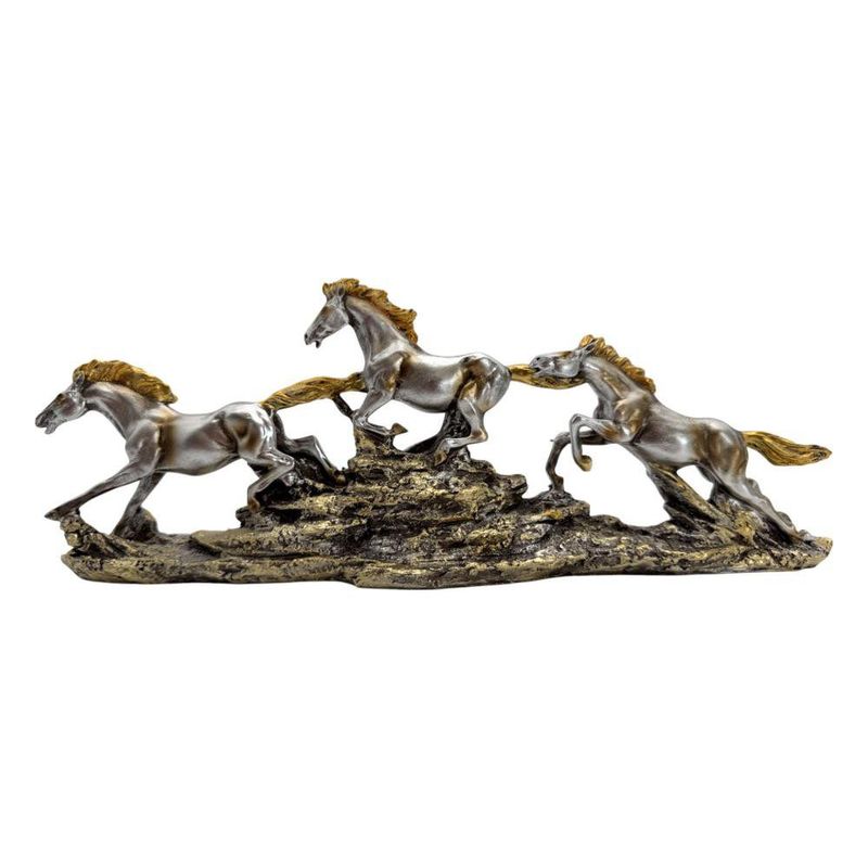 Figura Decorativa de Caballos Corriendo con Acabado Metálico