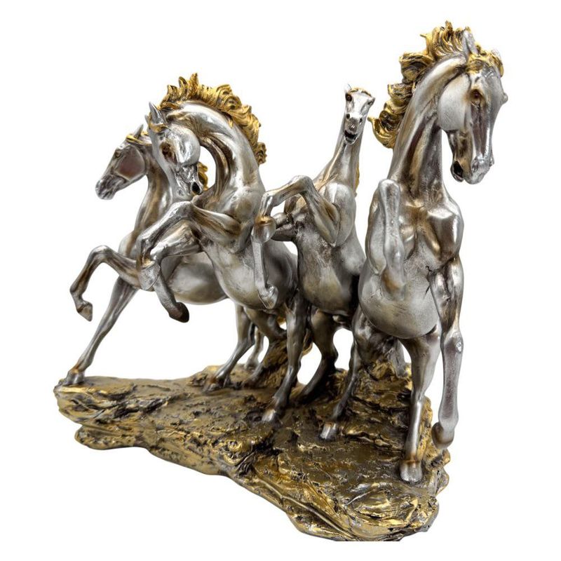 Figura de Cuatro Caballos en Movimiento con Acabado Metálico