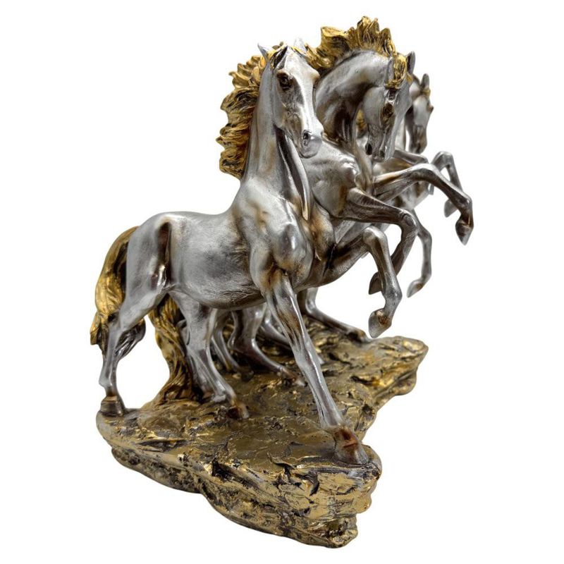 Figura de Cuatro Caballos en Movimiento con Acabado Metálico