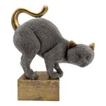 Figura Decorativa de Gato sobre Base con Textura Metálica