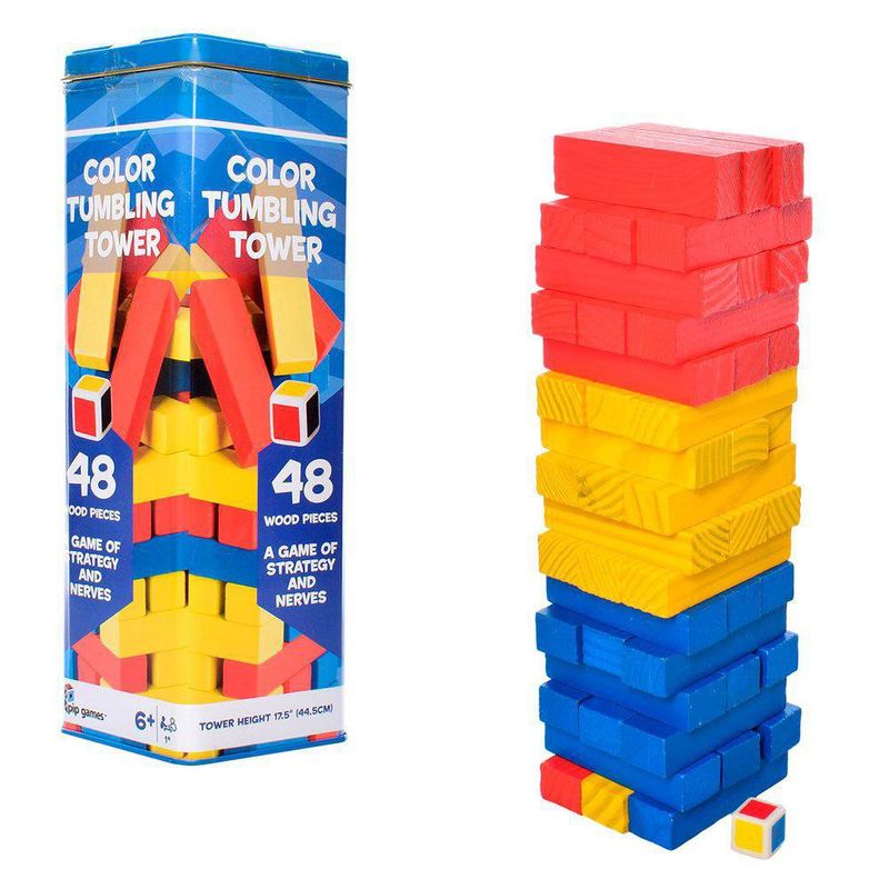 Juego de Mesa Torre Tambaleante de Colores con 48 Bloques de Madera