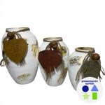Jarrón Decorativo Mediano de Barro con Cuerda y Hoja Tejida Diseños Surtidos