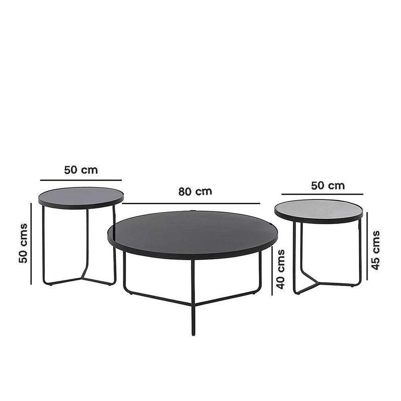 Set de 3 Mesas de Centro Trento Gris y Negro