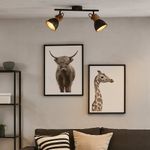 Lámpara de Pared Negro y Madera 2 Luces