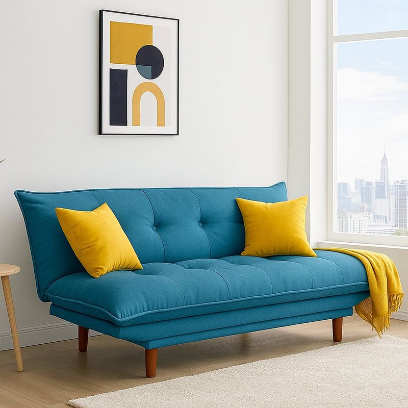 Sofá Cama Azul con Apoya Brazos Ajustable