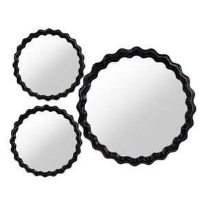 Set de Espejos Decorativos Redondos Marco Ondulado Negro 3 Pzas