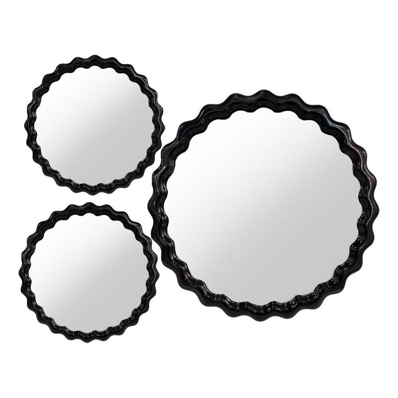 Set de Espejos Decorativos Redondos Marco Ondulado Negro 3 Pzas