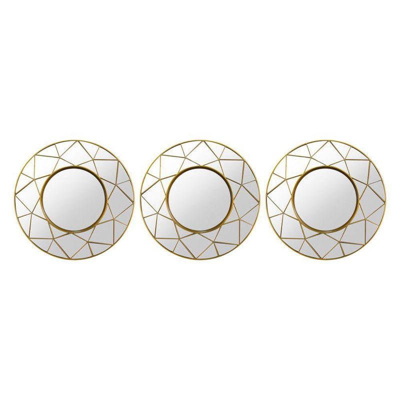 Set de 3 Espejos de Pared Redondos 25 cm Diseño Geométrico Dorado
