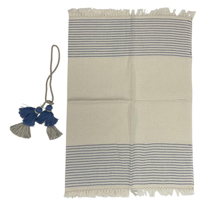 Set de Servilleteros Beige con Líneas Continuas Azul