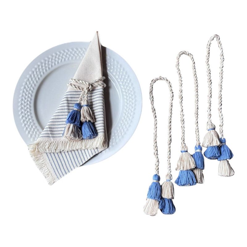 Set de Servilleteros Beige con Líneas Continuas Azul