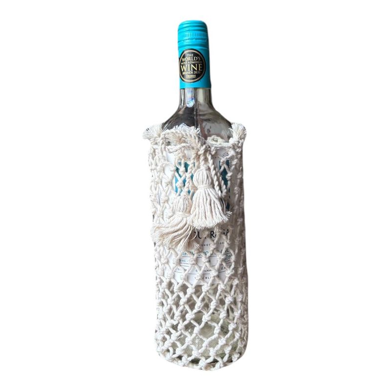 Funda para Botellas Tejida en Algodón con Borlas