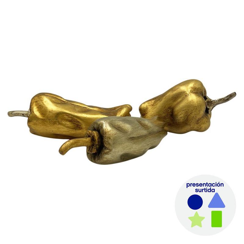Figura Decorativa de Chile Pimiento en Tonos Oro y Plata Diseños Surtidos