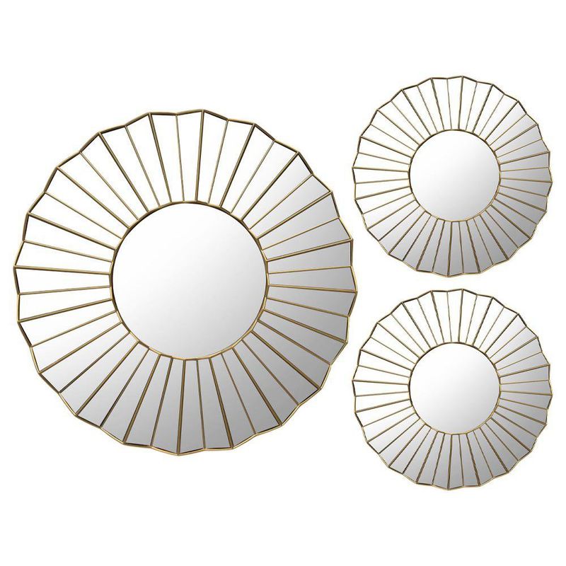 Set de 3 Espejos de Pared Redondos Decorativos con Marco Dorado