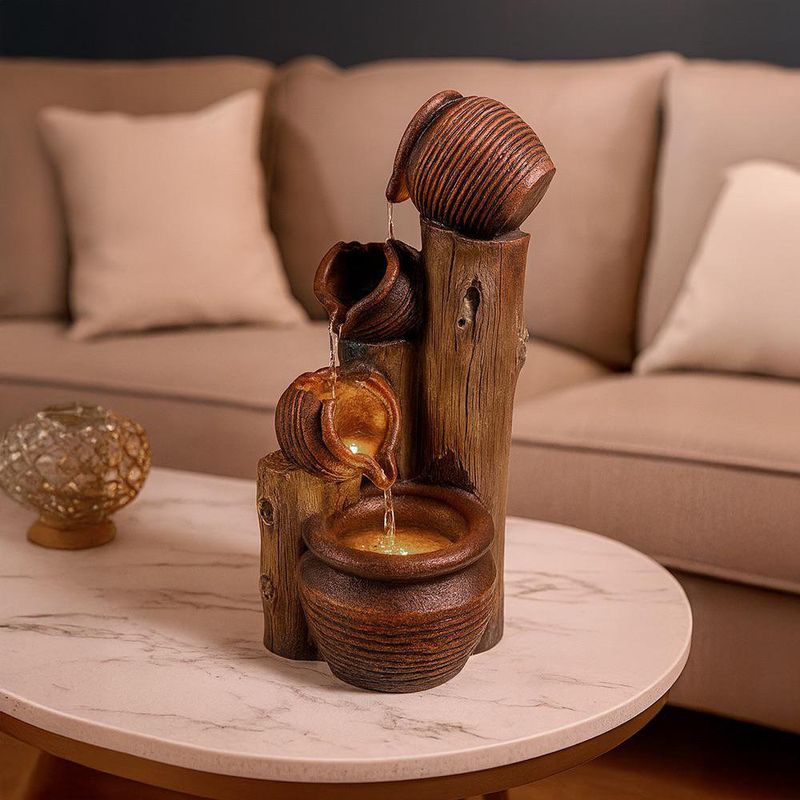 Fuente Decorativa con Luz Jarras y Troncos 4 Ml