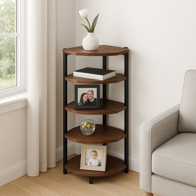 Estante Esquinero 5 Niveles Café con Estructura Metálica