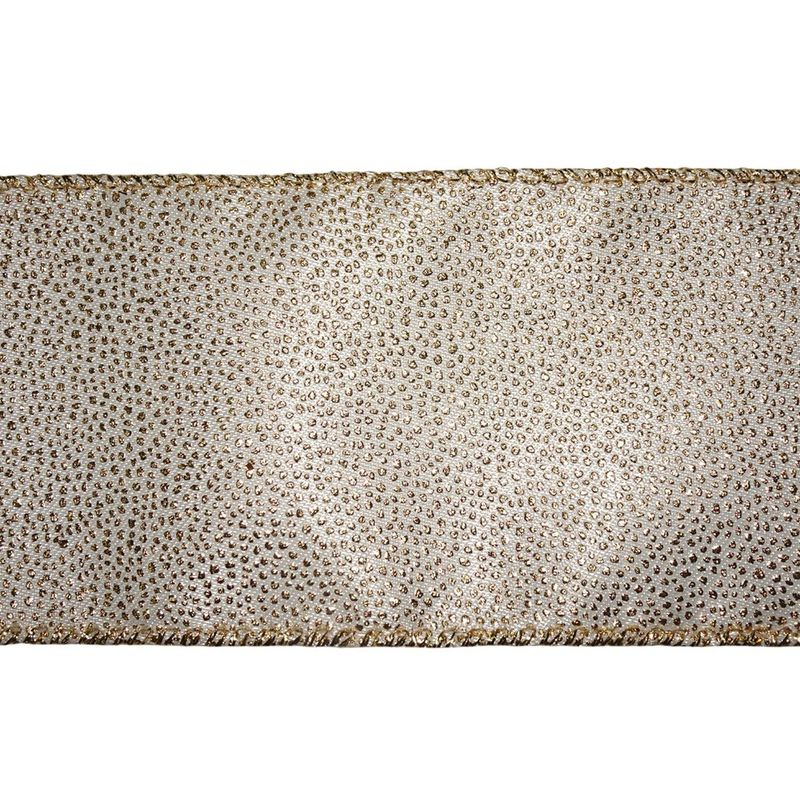 Listón Navideño Brillos Dorados de 2.5 plg x 10 yardas Color Crema