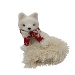 Lobo Decorativo Crema con Bufanda Roja Navideña