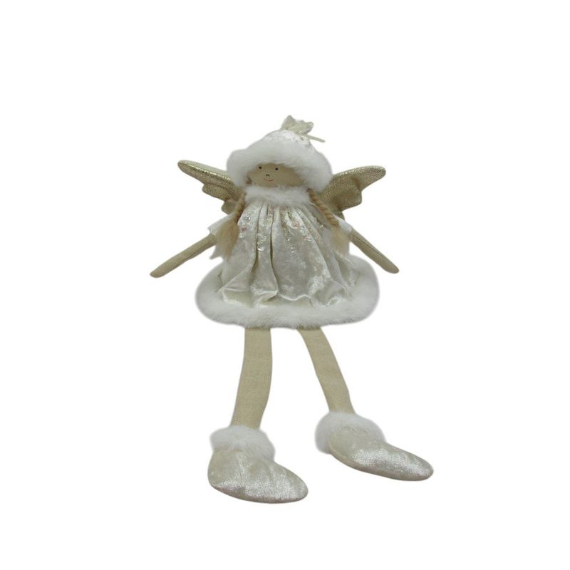 Muñeca Ángel Decorativa en Tono Marfil con Alas Doradas