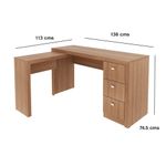 Escritorio Reversible en L con 3 Gavetas de 136 x 113 x 74.5 cm Color Almendra