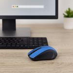 Mouse Óptico Inalámbrico de 4 Botones Azul y Negro