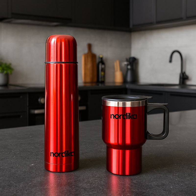 Set de Termo y Taza de Acero Inoxidable Rojo
