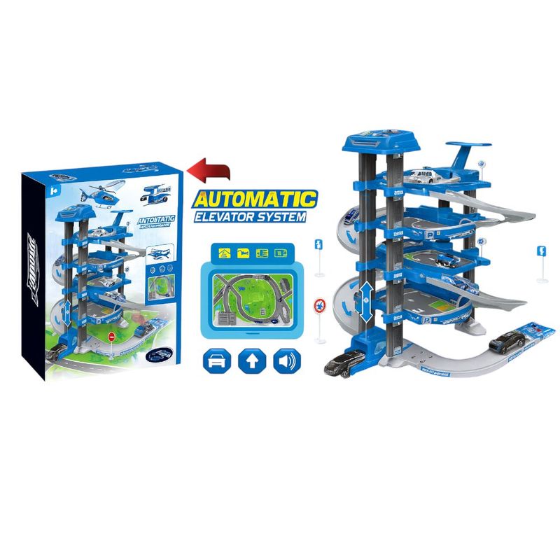 Set de Parqueo Eléctrico de Juguete con Elevador Azul