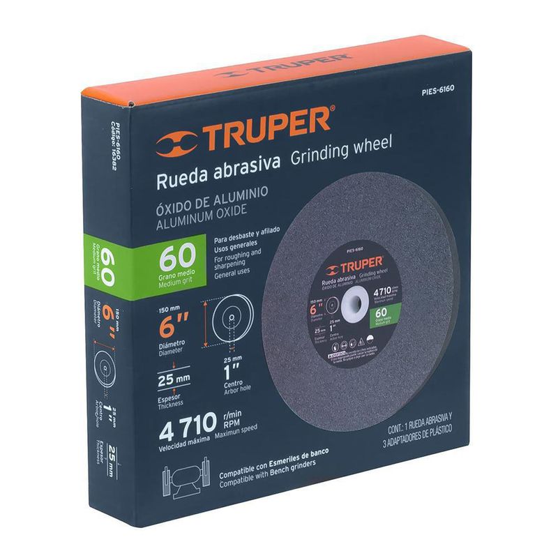 Piedra Esmeril De 6 Plg Grano 60 X 1 - Truper