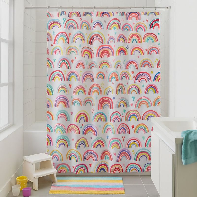 Cortina de Baño con Ganchos Diseño Arcoíris