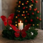 Mariposa Decorativa Roja con Alas de Tela y Brillos