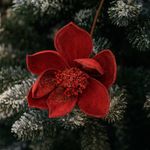Flor Decorativa Roja con Centro de Cristales