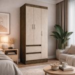 Armario de 3 Puertas con 2 Gavetas para Dormitorio 45 x 76 x 179 cm Bicolor Café y Beige