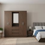 Armario de 5 Puertas con 3 Gavetas y Espejo para Dormitorio 47 x 164 x 197 cm Café