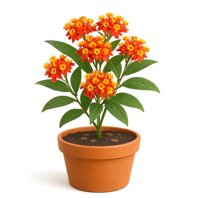 Asclepia en Maceta con Flor Naranja 6 Plg