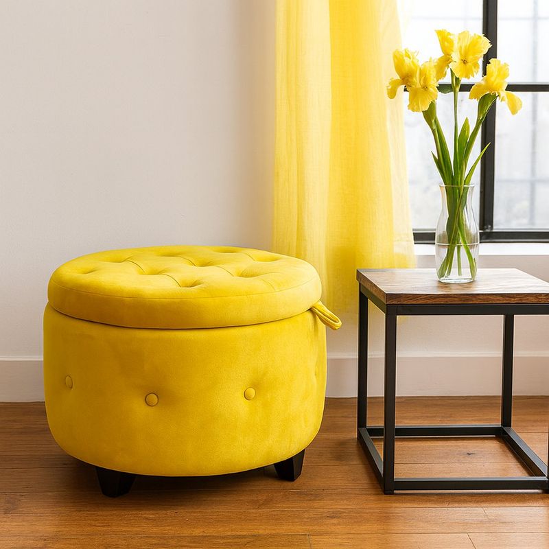 Taburete Redondo con Baúl Valencia Amarillo 68 x 68 x 45 Cm