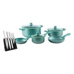 Batería de Cocina Gravina Mármol Turquesa con Juego de Cuchillos